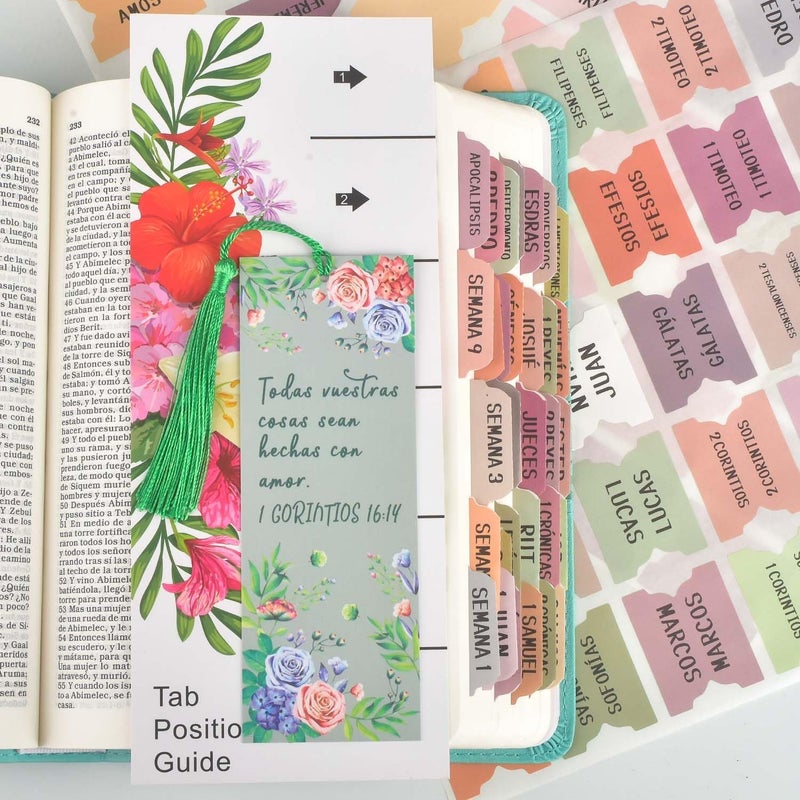 Cualfec Spanish Bible Index Tabs New & Old Testament Tabs Matte Laminated Floral Design, Bible Journaling Supplies -122Pcs (Boho) - Image 1